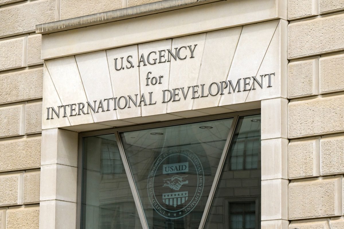 Washington DC, USA - 3 May 2024: Sign above the entrance of the offices of the United States Agency for International Development