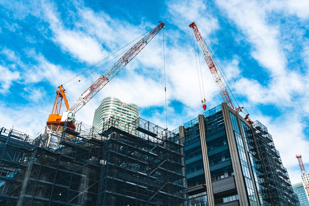 Construction with cranes in Tokyo