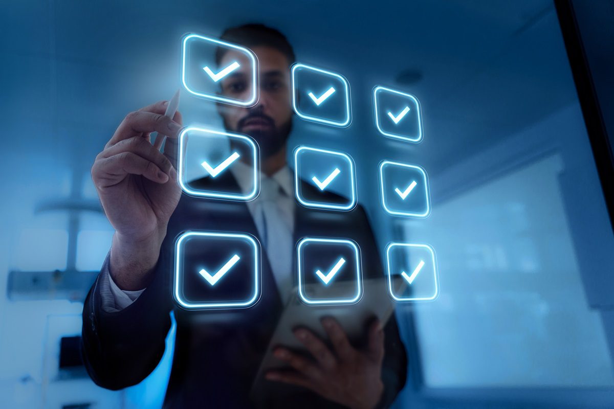 Medical sales representative marking all his task as done. Business done.