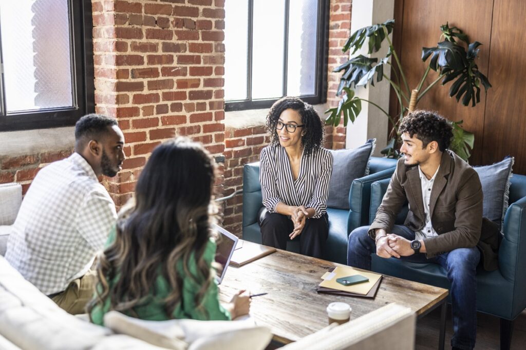 Business colleagues collaborating in modern office