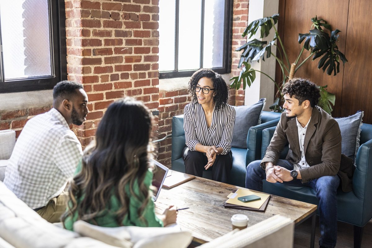 Business colleagues collaborating in modern office