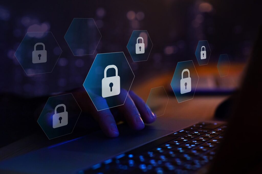 internet security concept or cybersecurity, digital padlock, online security and data protection