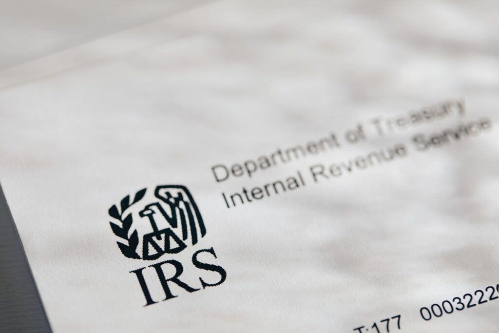Close-up of letter from IRS