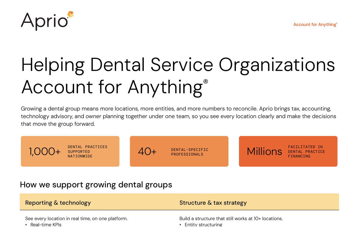 Aprio Dental Service Organizations One Pager