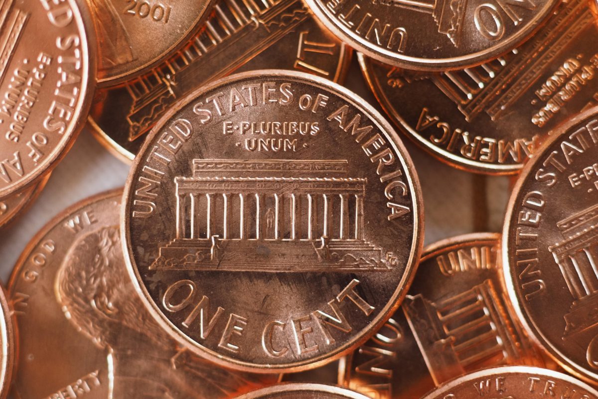 1 cent coin, United States, selective focus