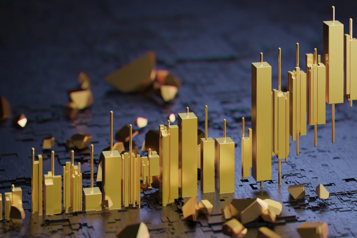 A dramatic composition of stacked gold bars against a dark financial chart, symbolizing wealth, investment growth, and market momentum. Ideal for finance, stock market, and economic success themes.