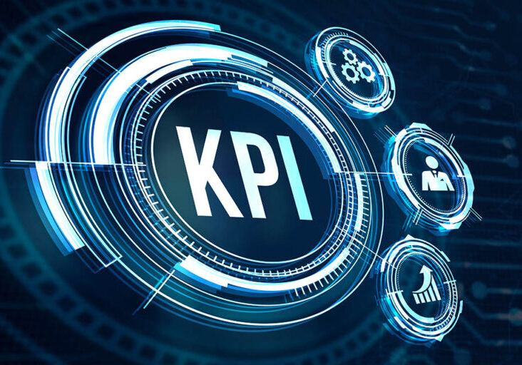 KPI text on blue background digital illustration, decorative