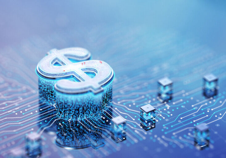 Digital dollar concepts. 3D render