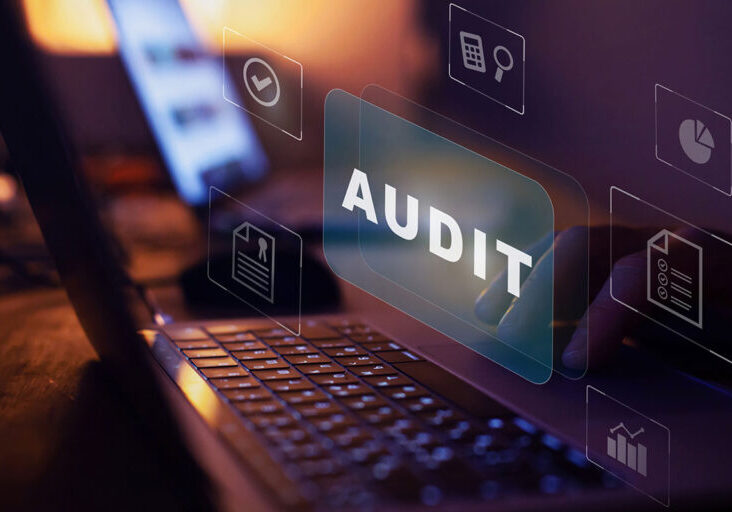 Audit concept with icons, check examine accounting and finance of business company, word Audit on virtual screen