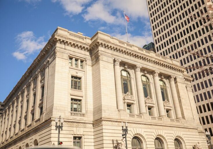 Downtown historical architectural buildings in urban business capital with national tourist landmark for traveling in united states town in new england northeast area