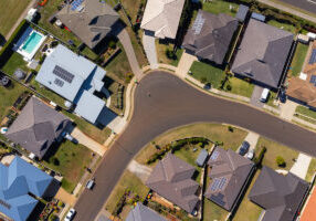 Aerial View of Suburban Houses in a Country Town - stock photo