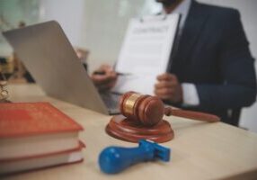 Law theme, gavel or mallet of the judge, lawyer enforcement officers, evidence-based cases taken into account in the court about business, legislation.