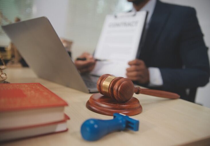 Law theme, gavel or mallet of the judge, lawyer enforcement officers, evidence-based cases taken into account in the court about business, legislation.