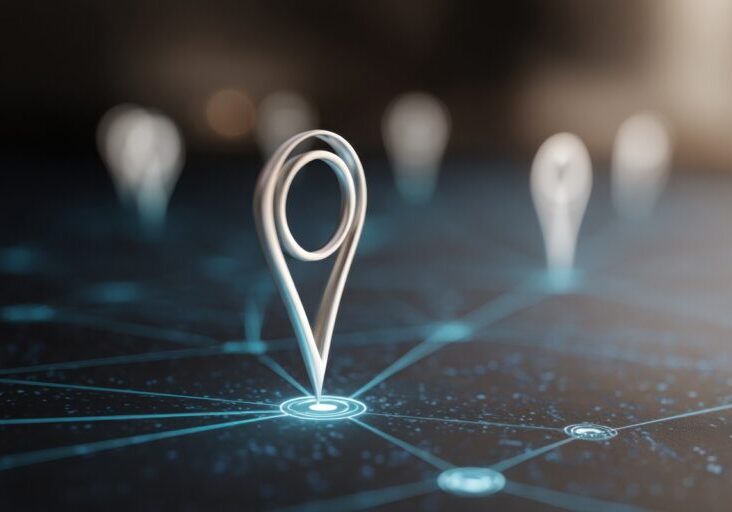 Pin positioned on a map symbolizing digitally confirmed locations for optimized exit strategies and navigation paths.
