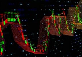 Stock candlestick chart rise, side view, animation. Bright positive trend and growth. Success and bullish price concept on cryptocurrency and stock market value. Business and finance cryptocurrency worldwide grow