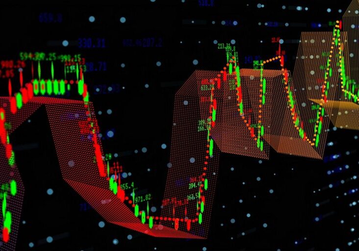 Stock candlestick chart rise, side view, animation. Bright positive trend and growth. Success and bullish price concept on cryptocurrency and stock market value. Business and finance cryptocurrency worldwide grow