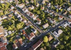 Aerial view over houses