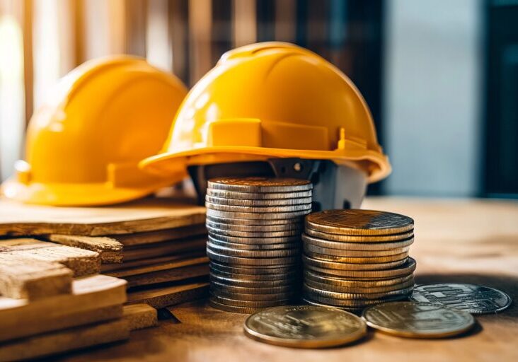 Construction insurance and budget inflation depicted with a coin and a hard hat