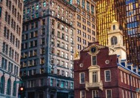 Iconic Boston Old State House building in Massachusetts USA, United state of America, Architecture and building with tourist and travel destination concept