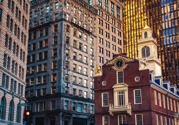 Iconic Boston Old State House building in Massachusetts USA, United state of America, Architecture and building with tourist and travel destination concept
