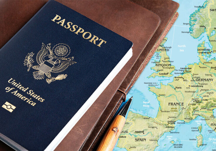 US passport on map