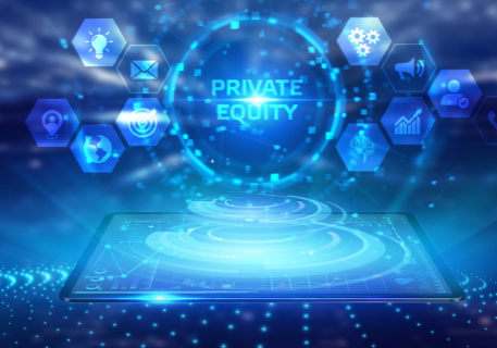tablet-with-digital-icons-popping-out-in-blue-and-the-words-private-equity