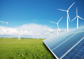 solar panels and windmill power plant